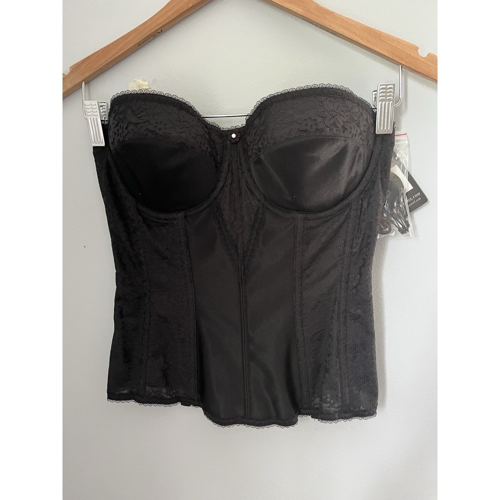 Dominique Colette Black Lace Longline Bra, Bridal Corset Bustier, Size 32D NWT